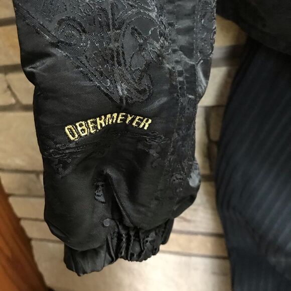 Vintage Obermeyer 2 pc Ski Jacket Pants Ski Suit Black Brocade Gold 80s 12P - Picture 9 of 16